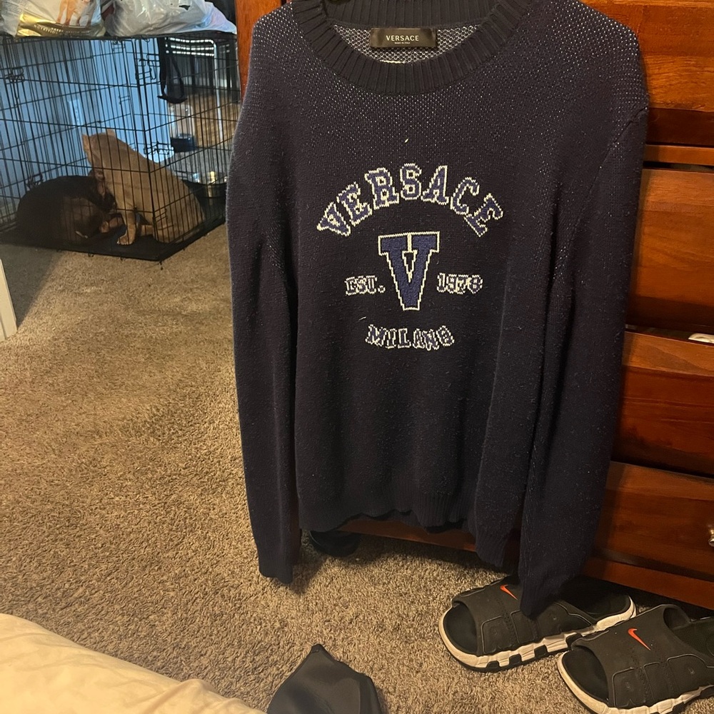 Versace Men's Dark Blue Crewneck Sweater